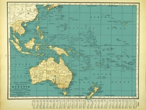 Vintage OCEANIA Map of the SOUTH PACIFIC Islands ca 1937 Wall Art Decor Original - Picture 1 of 1