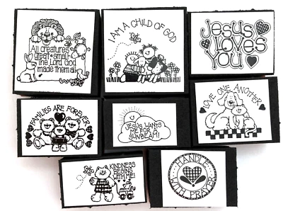 Набор резиновых штампов Sunday School VBS 8 шт. Jesus Loves You крепление из пеноматериала христианское - Изображение 1 из 2