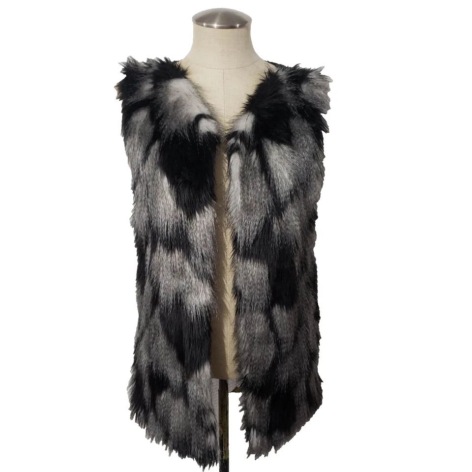 Bisou Bisou Mishele Bohbot Faux Fur &Knitted Black & Gray Vest M - Image 1 of 4