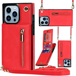 For iPhone 15 11 12 14 Pro Max Luxury Zipper Wallet Phone Case With Lanyard Card - Picture 1 of 16