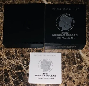 Dólar de plata Morgan 2023 San Francisco prueba original caja como nueva de Estados Unidos y certificado de autenticidad sin moneda - Imagen 1 de 3