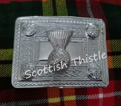SCOTTISH THISTLE Scottish Kilt Gürtelschnalle Thistle Heritage Chrome Finish Highland Buckles 4 Demo