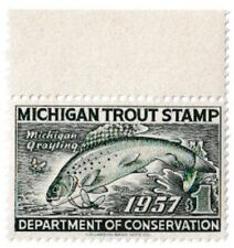 1957 $1 Michigan Trout Stamp Game & Fish Wildlife MI-T-10