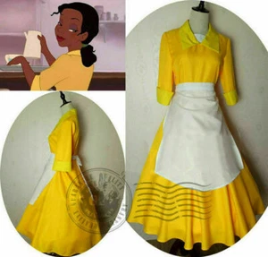 Tiana Adult Costume Waitress Yellow Dress The Princess and The Frog Cosplay Maid - Picture 1 of 5
