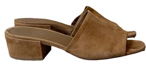 VINCE. Comfort Heeled Sandals 11M Tan Leather Slip On Peep Toe Classic Designer - Picture 1 of 10