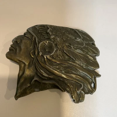 Tocado guerrero indio nativo americano hebilla de cinturón acabado bronce hecho en EE. UU. Foto 1 de 4
