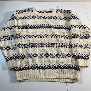 Vintage LL Bean Sweater M Geometric Fair Isle Nordic Fisherman Chunky 3D Knit - Picture 1 of 8
