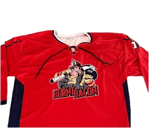 BURNT BACON Firefighter VS Police Hockey Jersey #60 Men’s XL Red Pic Graphic - Picture 1 of 6