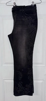 Chicos So Slimming NWT GirlFriend Flare Denim Jeans Gray Black 3.5 Studded 18R - Image 1 of 4