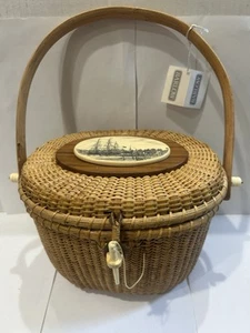 VINTAGE STEPHEN BARLOW NANTUCKET BASKET HANDBAG PURSE WITH TAGS - Picture 1 of 16