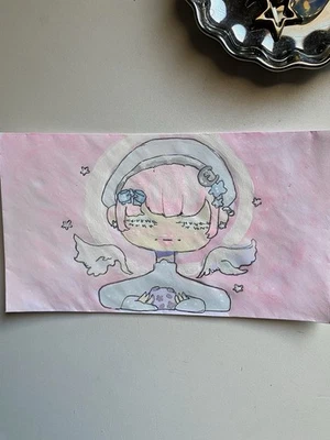 Celestial Pastel Pink Angel Holding Cookie On 3x6 Envelope  - Image 1 of 4
