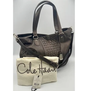 Cole Haan Devin Tote Heritage Weave Handtasche Braun Metallic Leder Schultertasche - Bild 1 von 14