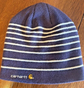 Carhartt Beanie ~ lila mit weißen Streifen ~ Strick Wintermütze Mütze Arbeitskleidung - Bild 1 von 6