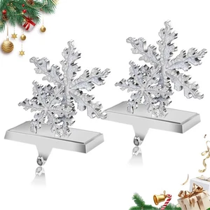 Snowflakes Stocking Holders for Mantle Set of 2, Christmas Weighted Base 3D S... - Foto 1 di 7