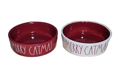 Rae Dunn Merry Catmas набор из 2 белых и красных кошек домашних животных 5 дюймов чаша блюдо L1 - Изображение 1 из 4