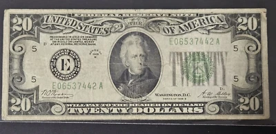 1928-B $20 Dollar Bill FRN Virginia Federal Reserve Note Redeemable in Gold, CIR - Image 1 of 2