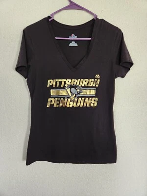 Camiseta Majestic manga corta cuello en V para mujer Pittsburgh Penguins talla mediana Foto 1 de 4