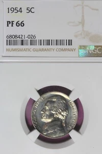 1954 NGC 5C PF66 JEFFERSON NICKEL #B47053 - Picture 1 of 2