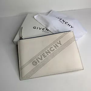 Givenchy white logo envelope clutch bag VGC perforated leather blue trim - Picture 1 of 11
