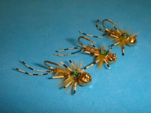 FLY FISHING FLIES - Gold CLASSIC CLINGER DRAKE NYMPH (JIGGED) size #14 (6 pcs.) - Picture 1 of 5