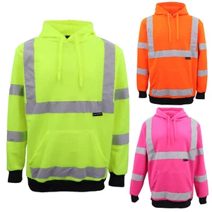 HI VIS Hooded Safety Jumper Hoodie Sweatshirt Tradie Workwear Fleece Jacket Coat - Picture 1 of 14