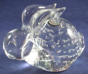 Heavy Clear Crystal Bunny Rabbit Figurine Paperweight with Bubbles Inside - Picture 1 of 5