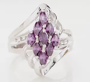 ANILLO DE AMATISTA DE 9 PIEDRAS PLATEADO (M555) Preciosas piedras púrpuras claras talla 7,75 - Imagen 1 de 1