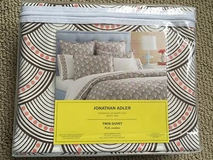 NIB Jonathan Adler Printed Fish Scales 400 TC Twin Duvet Cover Chocolate/Coral - Picture 1 of 4