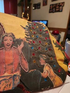 Vintage Bling Christmas Scene Shoulder Purse.  Bueno Gold Tote - Picture 1 of 10