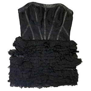 Black Strapless Mini Dress Corset Top Ruffle Skirt L 80’s Style Bisou Bisou - Picture 1 of 4