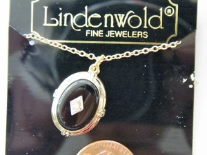 NIB LINDENWOLD 18'' GP NECKLACE FAUX ONYX CRYSTAL PENDANT - Picture 1 of 3