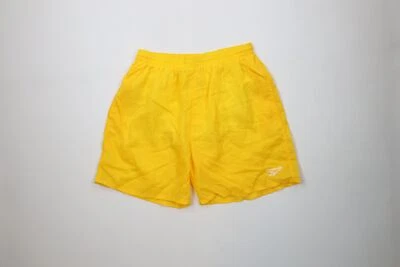 Vintage 90s Reebok Mens XL Spell Out Sheer Lined Above Knee Shorts Yellow Nylon - Image 1 of 4