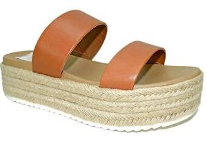Aqua Damen Ayden Plateau Espadrille Pantoletten Sandalen Cognac Leder Größe 9,5 M - Bild 1 von 6