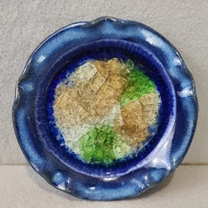 Vintage Crystalline Pottery Trinket Dish Blue Drip Glaze USA - Picture 1 of 7