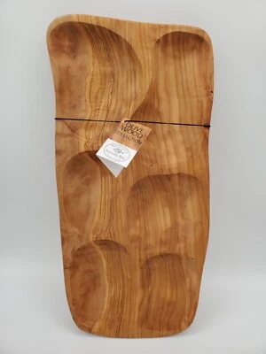 Olive Wood Tray Naturally Med Handcrafted Tunisia 14 x 7" New Tags Rustic Serve - Image 1 of 4