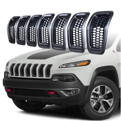 Для Jeep Cherokee 2014-18 годов выпуска ретро серая глянцевая черная решетка вставная сотовая сетка - Изображение 1 из 4