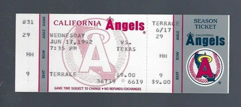 1992 NOLAN RYAN MARK LANGSTON COMPLETE GAME RANGERS @ ANGELS FULL TICKET JUNE 17 Cover