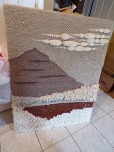Fibra Cordero Lana Boho Tejido Tapiz Textil Abstracto Paisaje Arte Colgante de Pared - Imagen 1 de 7