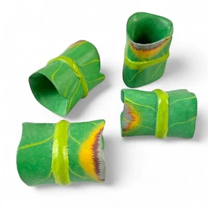 Green Leaf Wood Napkin Rings Hand Painted Set of 4 - Picture 1 of 6