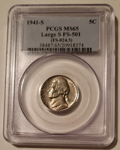 1941 S Jefferson Nickel Large S Variety FS-501 MS65 PCGS Cover