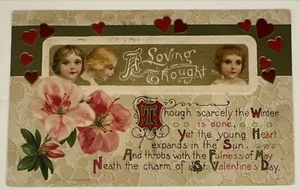 Valentines Day Postcard Girls With Flowers & Hearts Winsch 1912 Germany - Picture 1 of 2