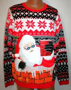 Holiday Time Mens Red Ugly Christmas Sweater Santa Sunglasses Drink Cup Size XL - Picture 1 of 6