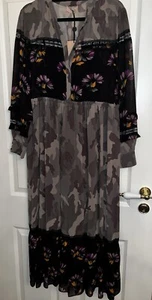 TWINSET MILANO Designer Kleid Maxikleid Blumen Camouflage IT Gr. 44 = DE Gr. 38 - Bild 1 von 14