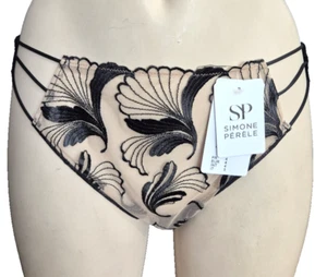 Simone Perele Idylle Thong Tanga XL EU/DE 4 Black Embroidered Tanga 13E700 - Picture 1 of 2