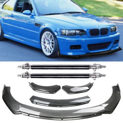 For BMW 3 Series E46 M3 Carbon Fiber Style Front Bumper Lip Spoiler +Strut Rods Foto 1 de 4