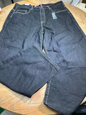 Jeans jeans skatista vintage azul âncora preto lavagem escura além folgado 38x29 novo com etiquetas - Imagem 1 de 4