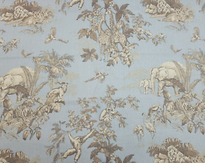 African Toile in Aqua BTY Scalamandre 100% Linen Fabric