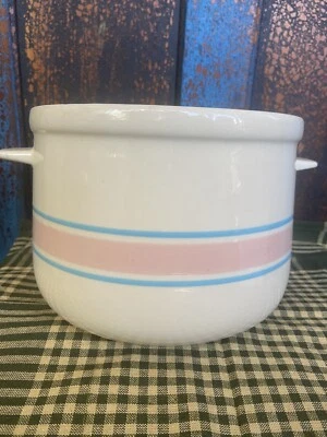 Vintage Blue & Pink Banded McCoy Bean Pot Crock  0121 - Image 1 of 4