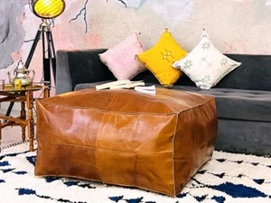 Real 30'' Quality Footrest Pouffe Leather Aamazing Moroccan Footstool Home Decor - Picture 1 of 6