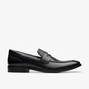 Mocassini In Pelle Neri Clarks Brandon Step Da Uomo - Picture 1 of 3